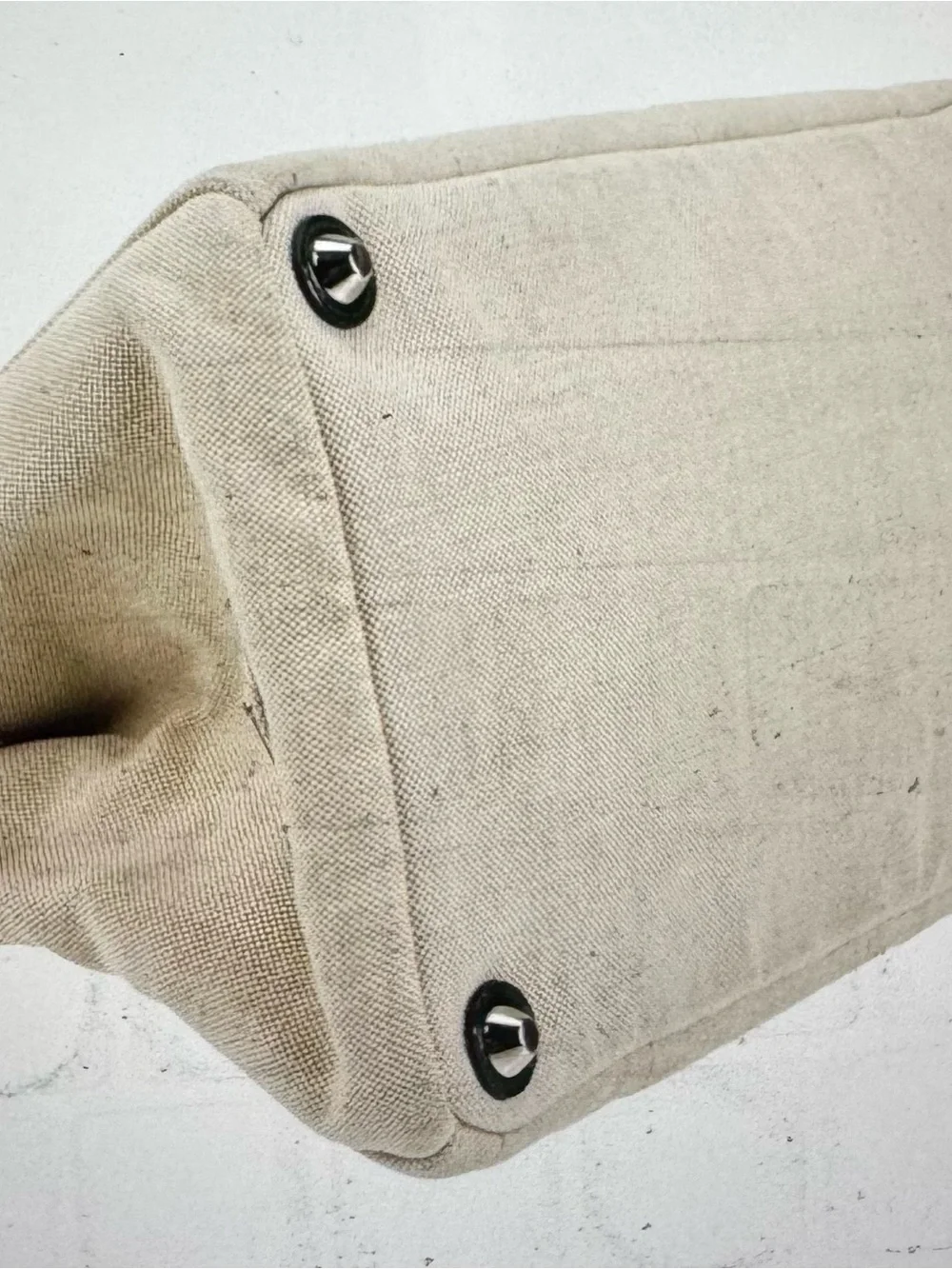 Prada Beige Canvas Tote with Dark Green Floral Medallions